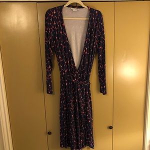 Boden navy/pink/white wrap dress